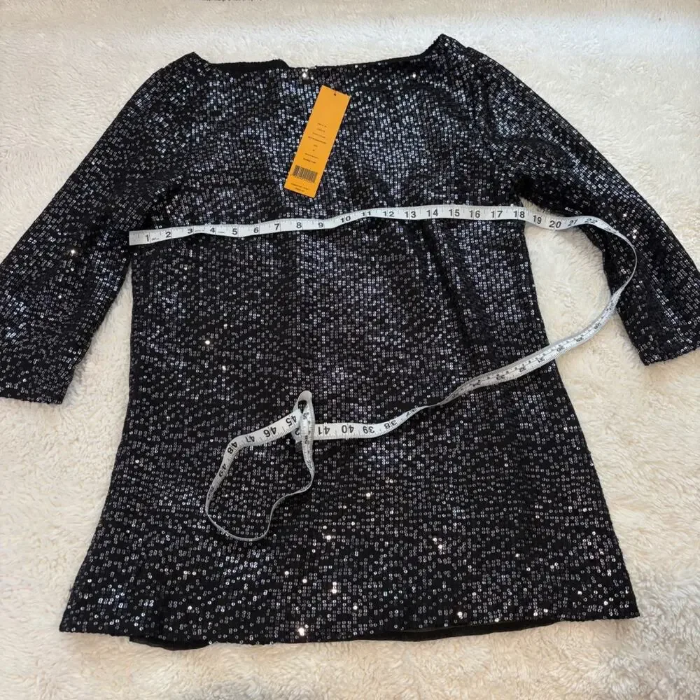 Tory Burch Women Silk Blk Sequined Monique Tunic 10 Preppy Night Gala Going Out